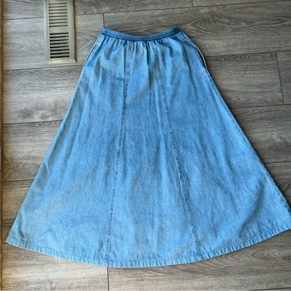 Vintage Traditional Tribal A Line Flowy Denim Midi Skirt - Picture 8 of 12